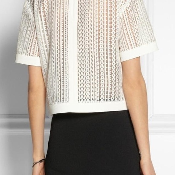 Alexander Wang White Sheer Name Logo Guipure Lace Embroidery Cropped Blouse - Picture 11 of 12